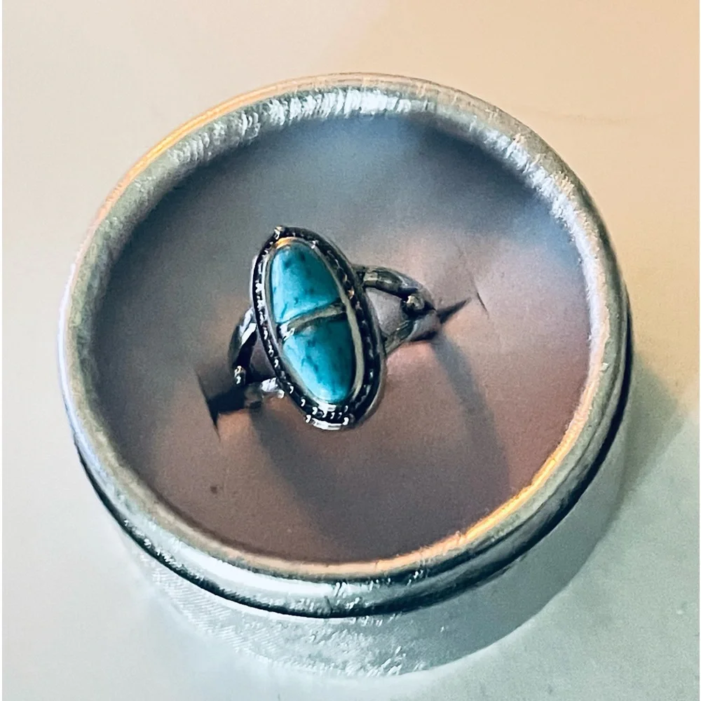 New Natural Blue Turquoise Navajo Genuine Silver Handmade OOAK Ring - Picture 13 of 16
